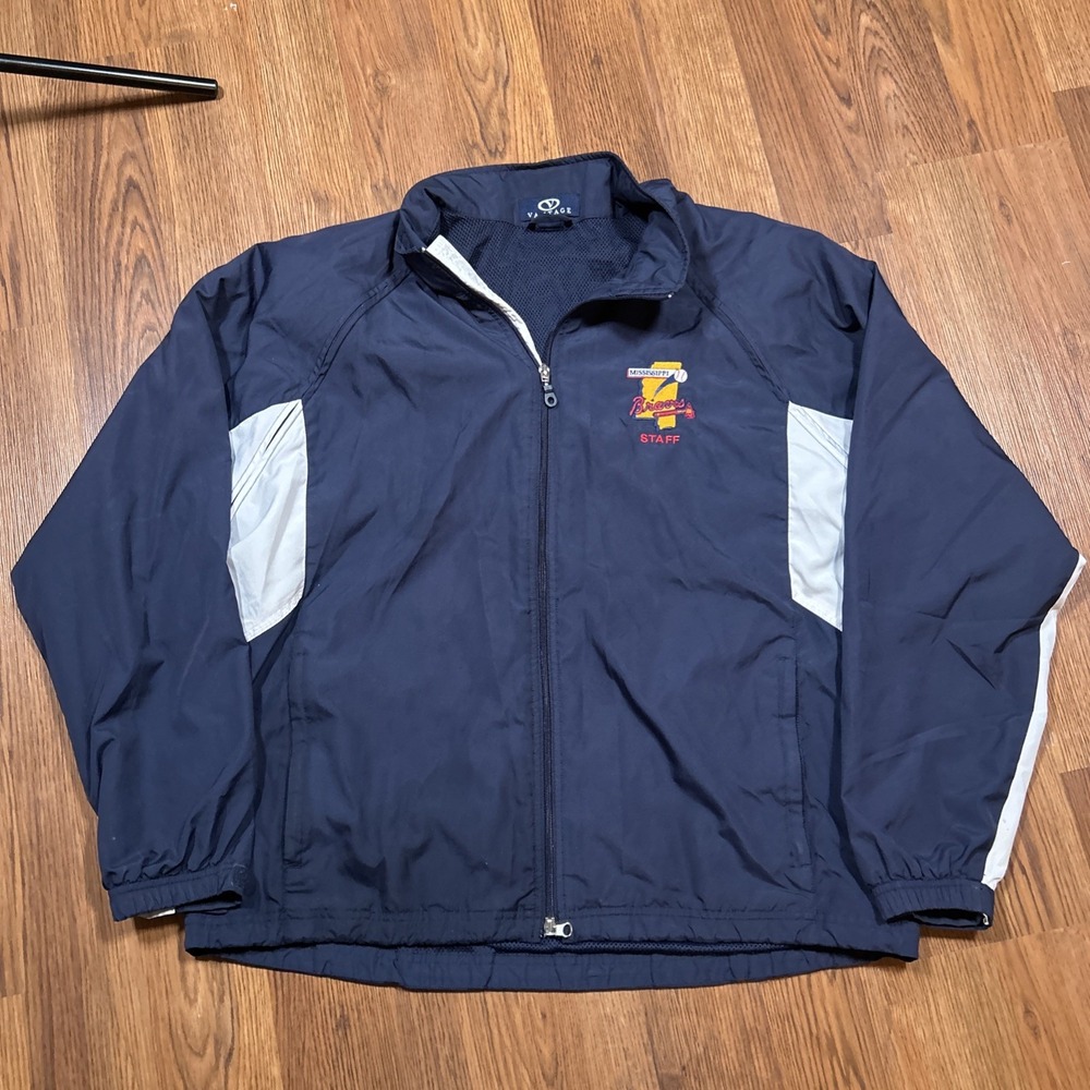 Mississippi Braves Staff Windbreaker Jacket Vantage Navy Blue Full Zip Size L